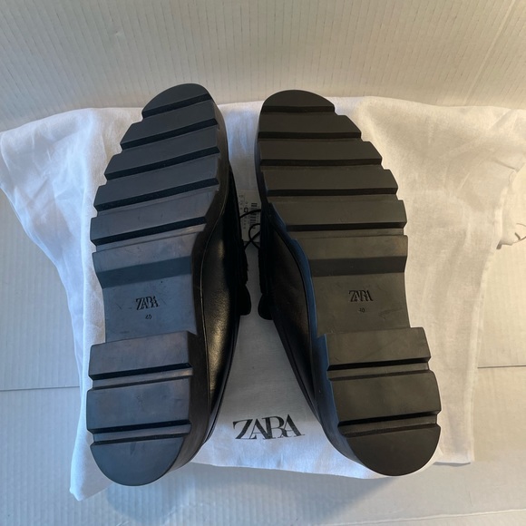 Lug Sole Black Leather Loafers with gold metal detail - Picture 13 of 13